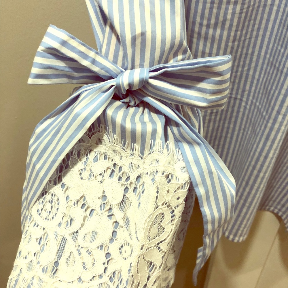 Light Blue Pinstripe Blouse w/Lace